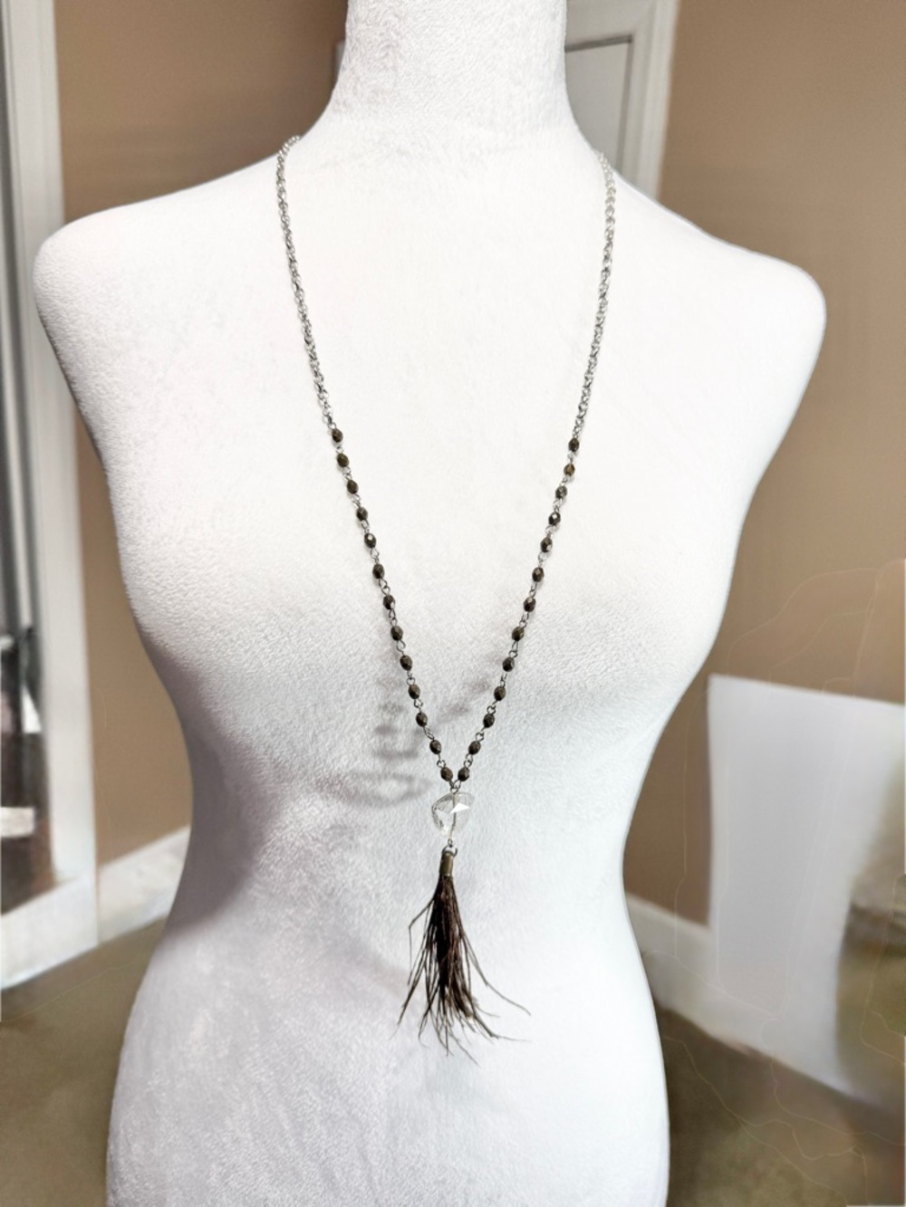American Eagle Outfitters'  Long Beaded Feather Necklace BOHO